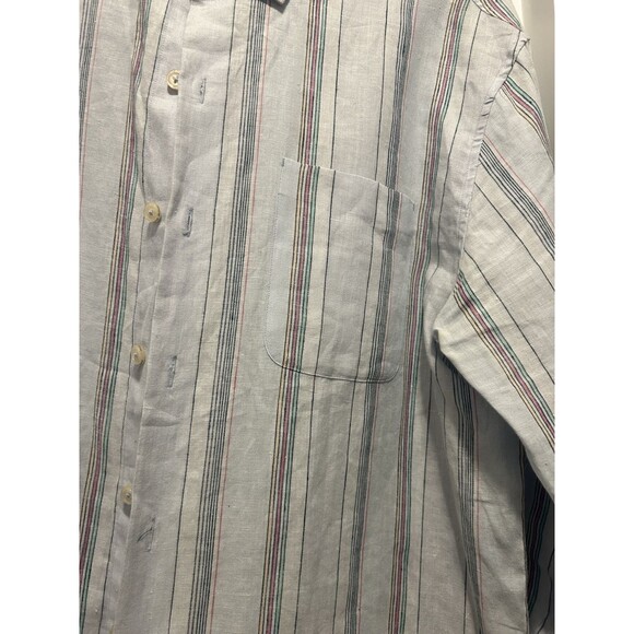 Tommy Bahama Men’s Size Large Blue Stripe Linen Blend Long Sleeve Buttoned Shirt - Picture 4 of 5